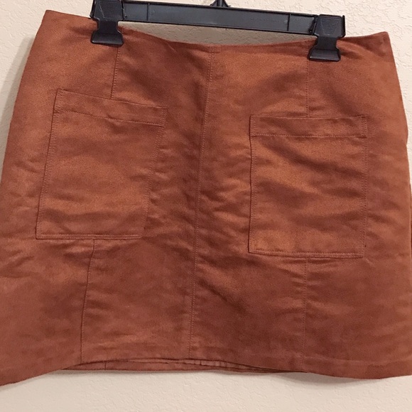 { Camel Colored Mini Skirt } - Picture 2 of 3